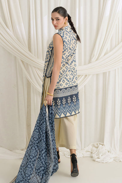 3 Piece Printed Mehsuri Stripe Lawn Suit with Printed Mehsuri Stripe Lawn Dupatta and Dyed Trouser GS-62006