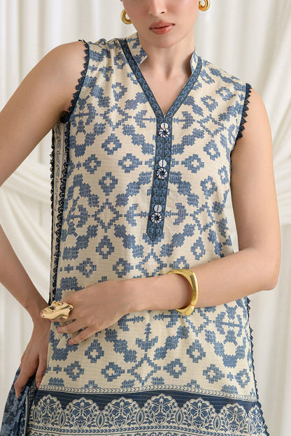 3 Piece Printed Mehsuri Stripe Lawn Suit with Printed Mehsuri Stripe Lawn Dupatta and Dyed Trouser GS-62006