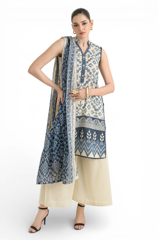 3 Piece Printed Mehsuri Stripe Lawn Suit with Printed Mehsuri Stripe Lawn Dupatta and Dyed Trouser GS-62006