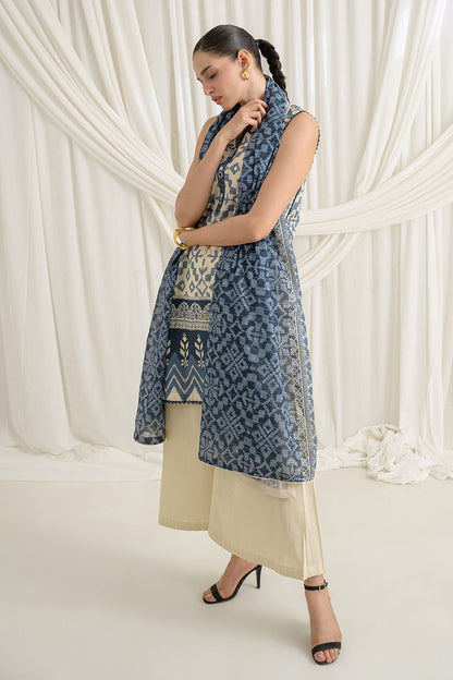3 Piece Printed Mehsuri Stripe Lawn Suit with Printed Mehsuri Stripe Lawn Dupatta and Dyed Trouser GS-62006
