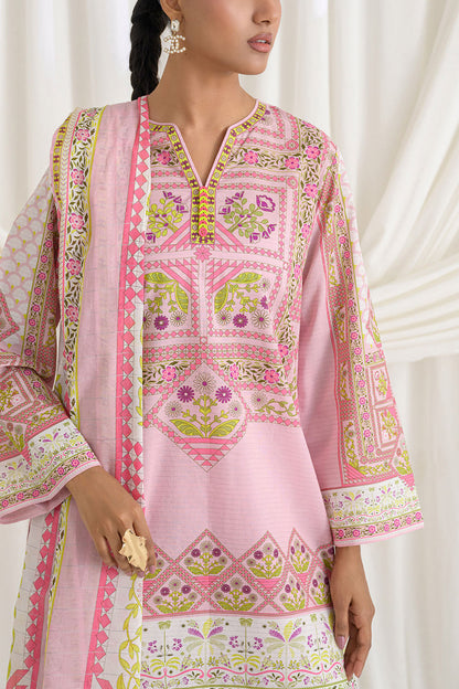 3 Piece Printed Mehsuri Stripe Lawn Suit with Printed Mehsuri Stripe Lawn Dupatta and Dyed Trouser GS-62007