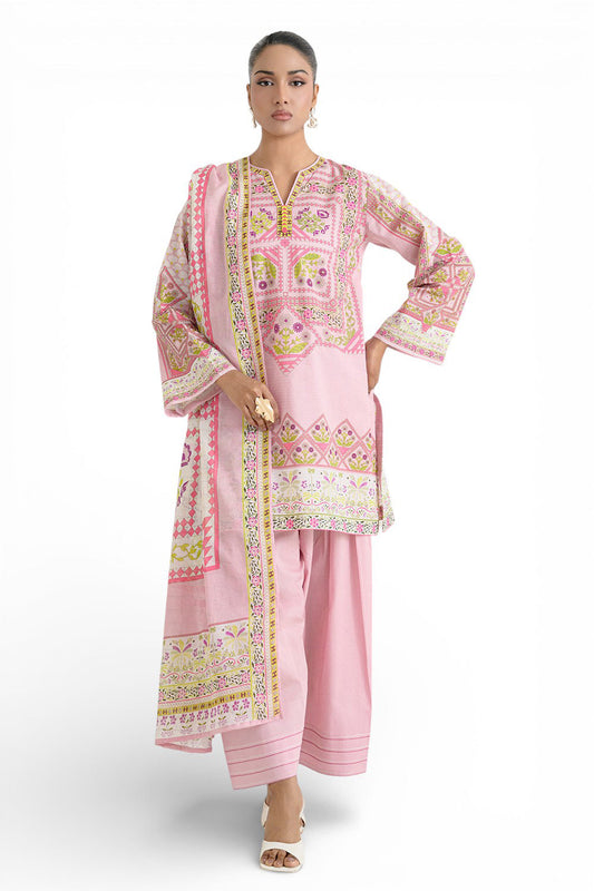 3 Piece Printed Mehsuri Stripe Lawn Suit with Printed Mehsuri Stripe Lawn Dupatta and Dyed Trouser GS-62007
