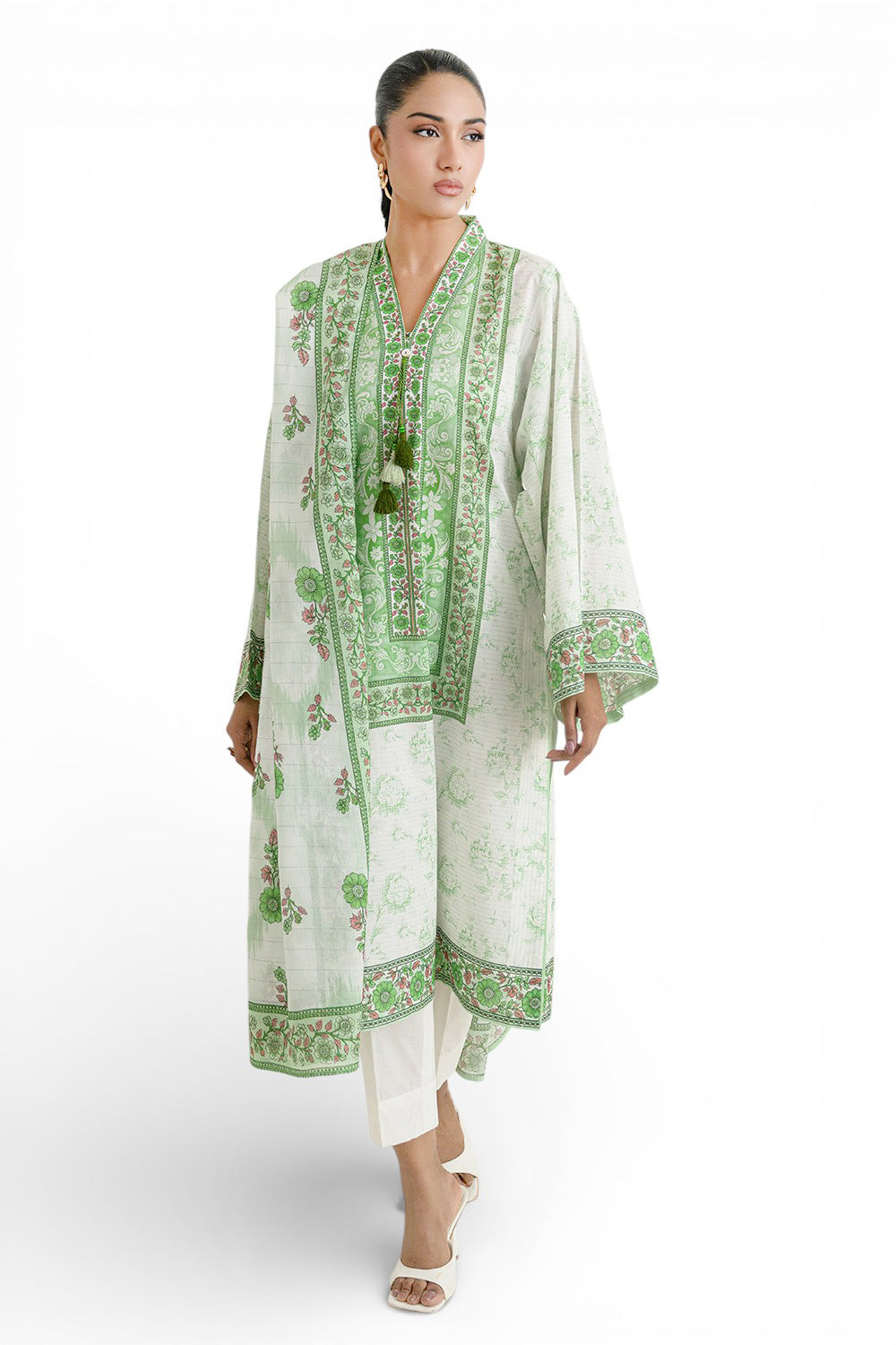 3 Piece Printed Mehsuri Stripe Lawn Suit with Printed Mehsuri Stripe Lawn Dupatta and Dyed Trouser GS-62008