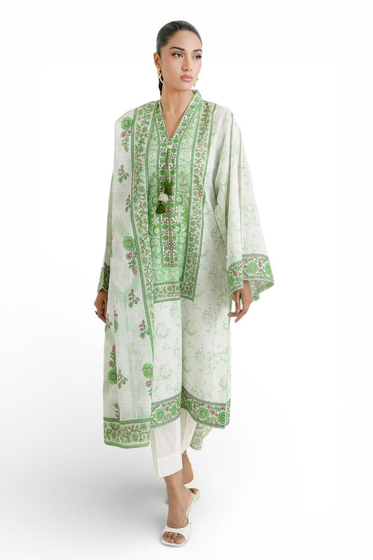 3 Piece Printed Mehsuri Stripe Lawn Suit with Printed Mehsuri Stripe Lawn Dupatta and Dyed Trouser GS-62008