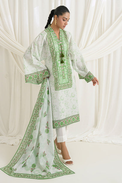 3 Piece Printed Mehsuri Stripe Lawn Suit with Printed Mehsuri Stripe Lawn Dupatta and Dyed Trouser GS-62008