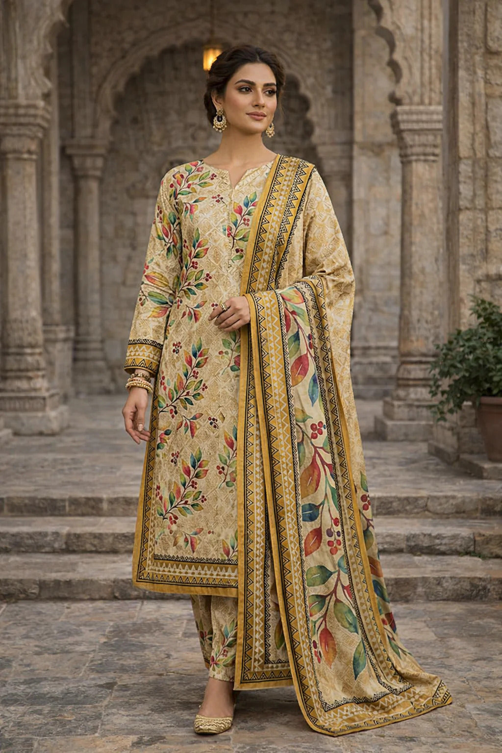 Swiss Lawn Unstitched 3 Piece Suit - A1747