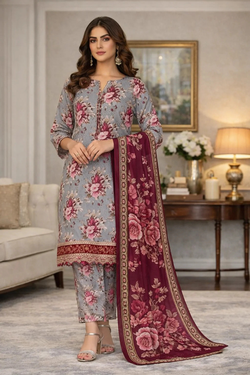 Swiss Lawn Unstitched 3 Piece Suit - A1780